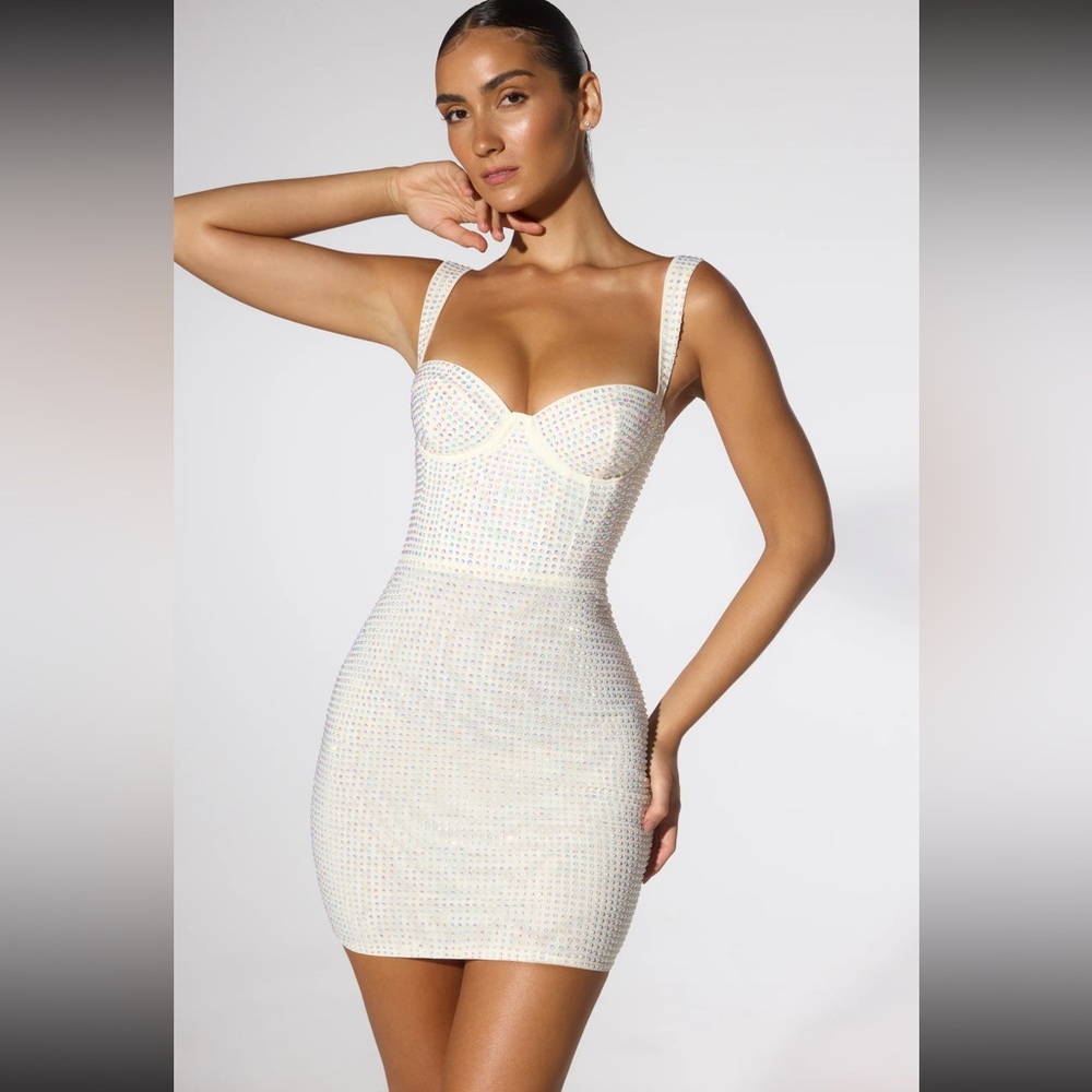 OhPolly Ines Embellished Corset Mini Dress in Ivory Size US 2 cups A-C *NWT*
